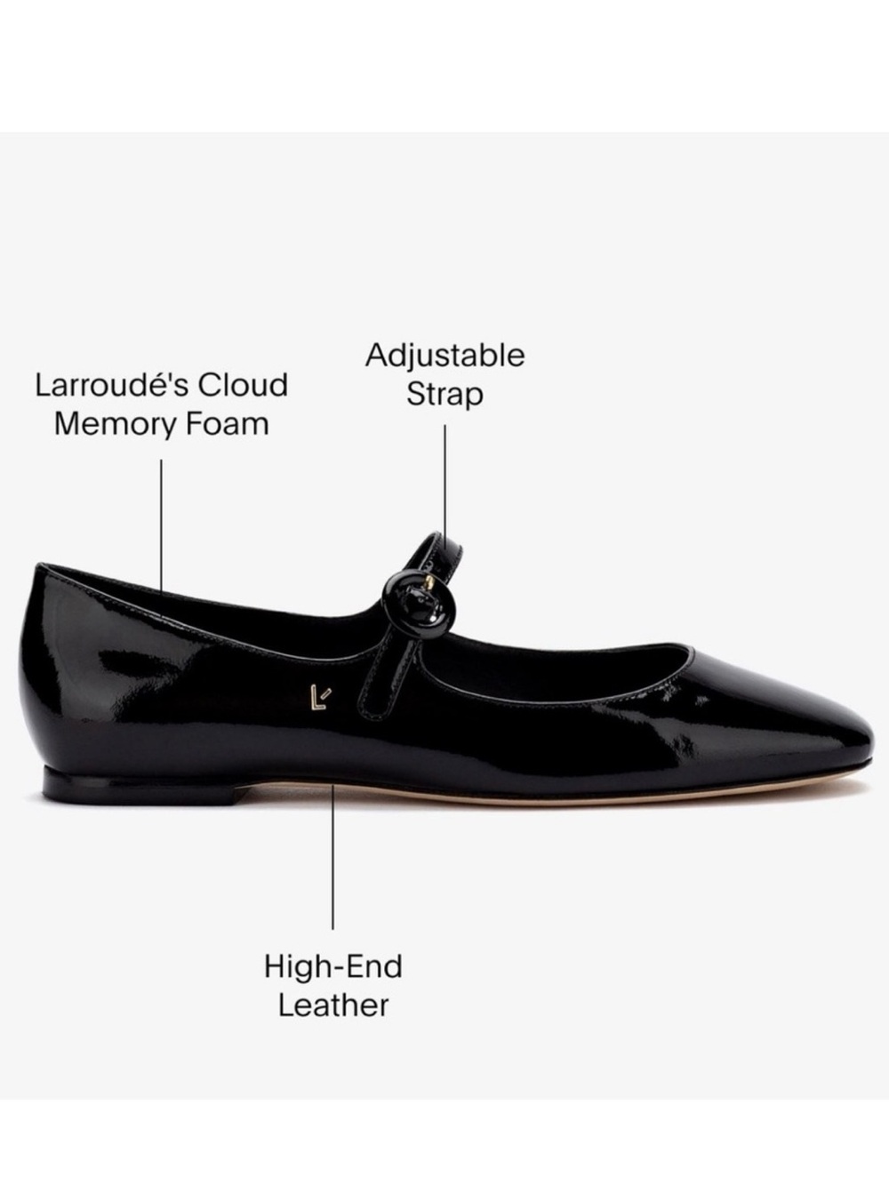 Larroudé Blair Ballet Flats Mary Jane – Black Patent – Size 10 - Picture 2 of 10